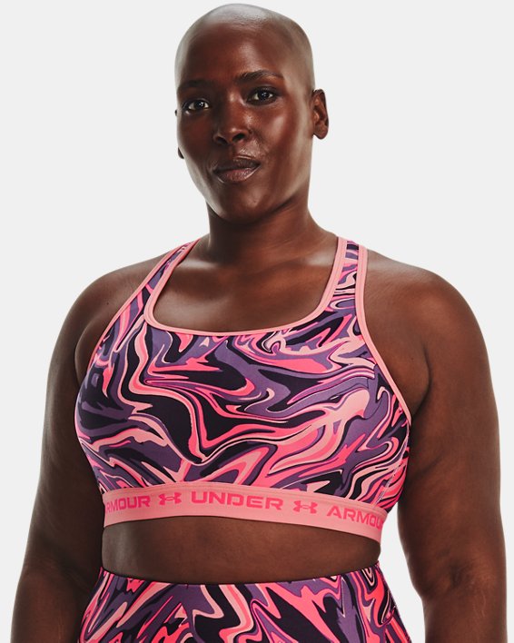 Damen Sport-BH Armour® Mid Crossback, mit Aufdruck, Pink, pdpMainDesktop image number 0